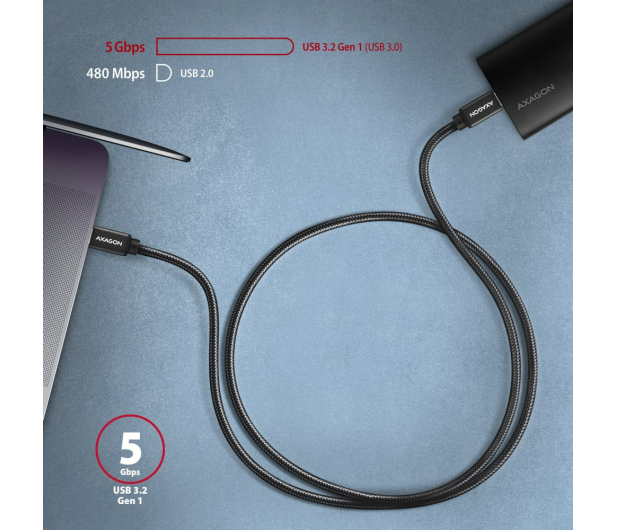 AXAGON BUCM3-CM20AB Kabel USB-C - USB-C 3.2 Gen 1, 2m, PD 60W, 3A, ALU, oplot, czarny - 1485422 - zdjęcie 3